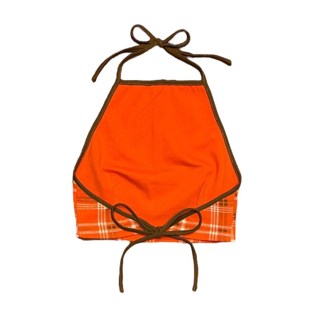 I.AM.GIA Orange Polaris Plaid Halter Top - Picture 2 of 8